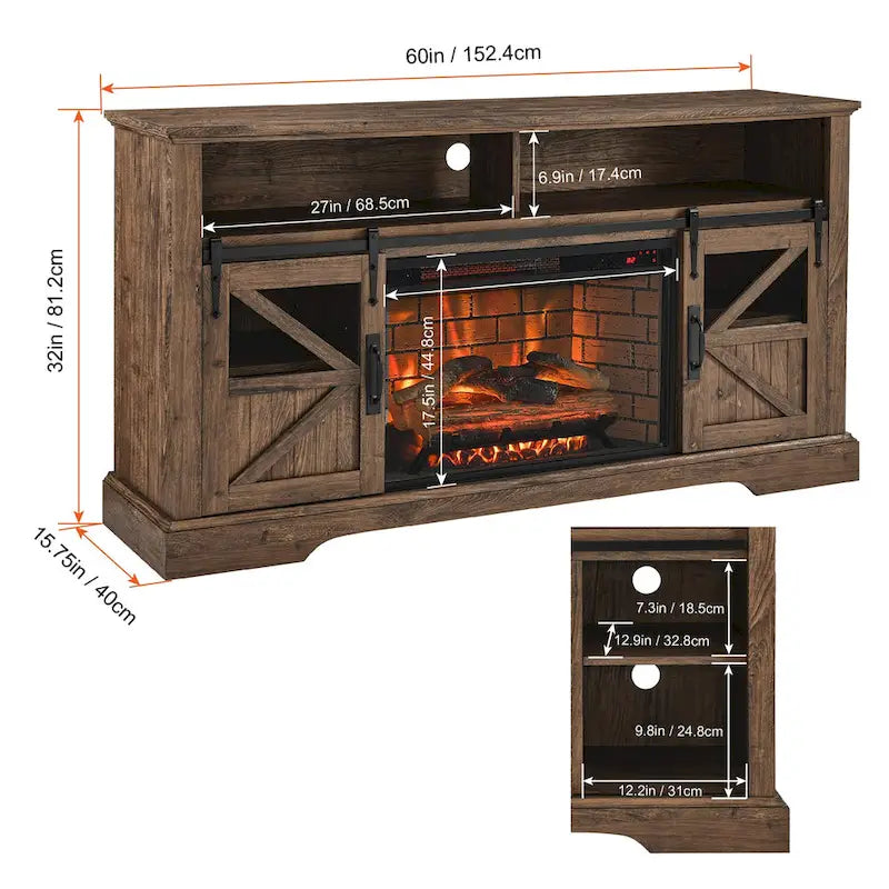 60 Inch Electric Fireplace Entertainment Center With Door Sensor