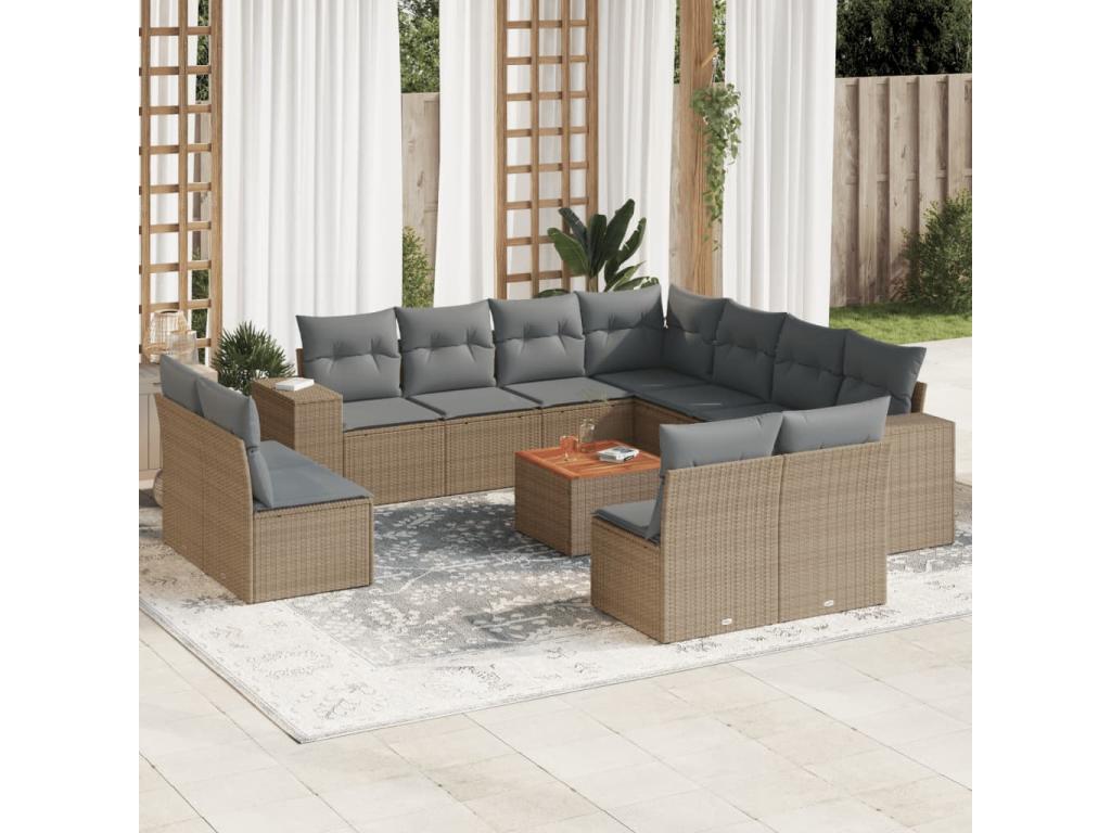 Garden furniture set with cushions, 12 pieces, beige woven resin ESNA82839