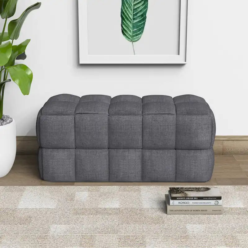 Luxerna 36-inch Padded Natural Linen Box Weave Comfort Bench