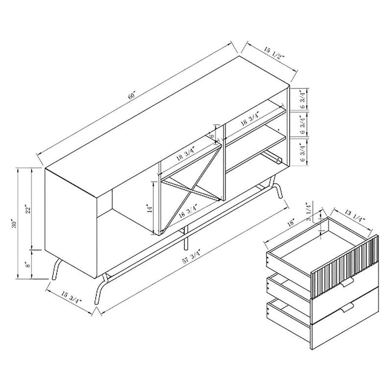 DH BASIC Modern Brown Retro 60-inch Dining Buffet and Sideboard with Wine Storage by Denhour