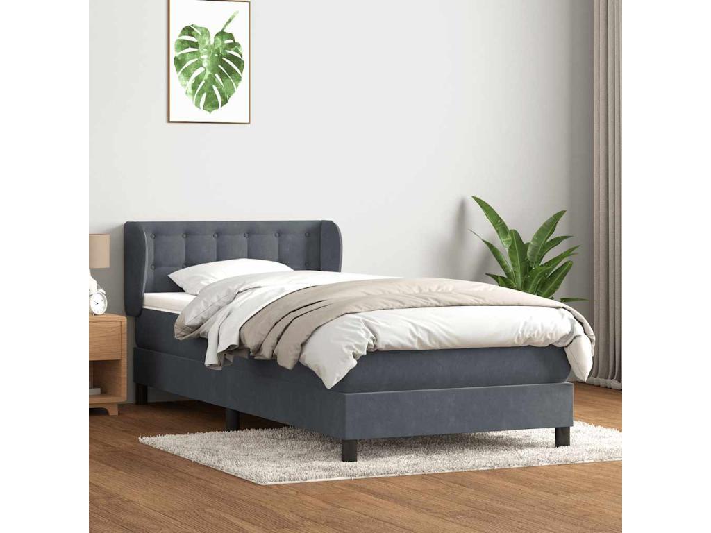 Lumenao bed base and dark grey 80x220 cm velvet mattress SKMP11462