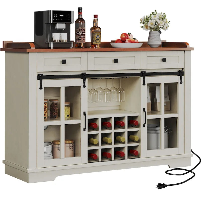 Moasis Sliding Barn Door Wine Bottle Storage with USB Ports and Outlets