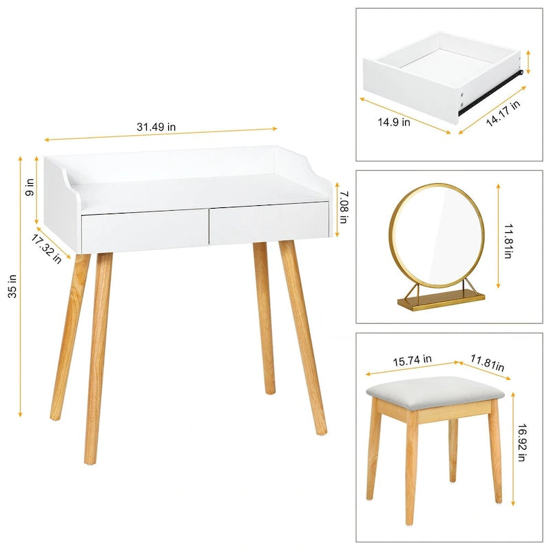 Vanity Table Set with Removable Mirror