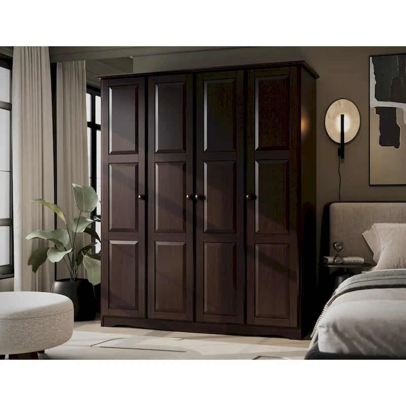 100% Solid Wood Regal 4-Door Wardrobe Armoire by Palace Imports