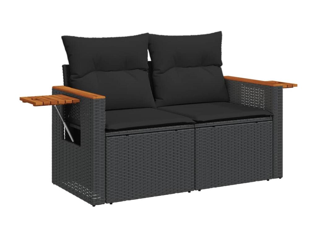 5-piece garden furniture set with cushions, black woven resin DFFI66701