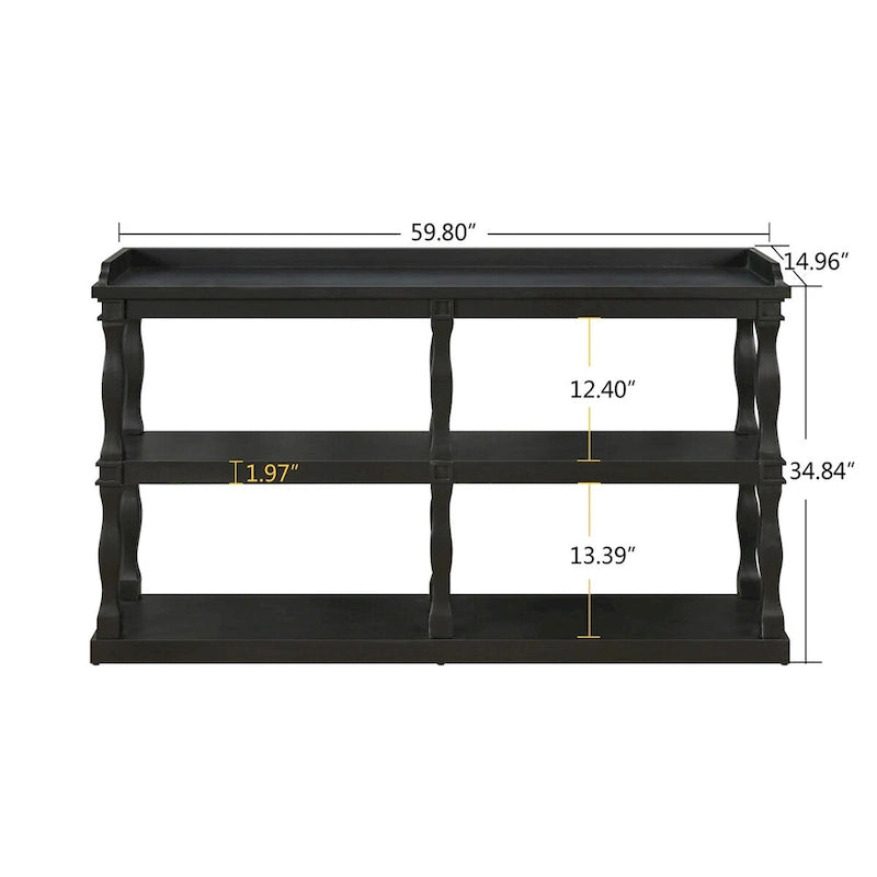 Console Table with 3-Tier Open Storage Spaces - N/A
