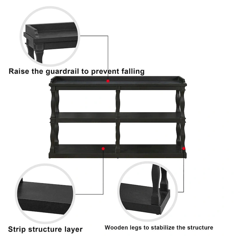 Console Table with 3-Tier Open Storage Spaces - N/A