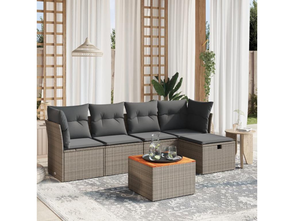 6-piece garden furniture set with grey resin wicker cushions ONMO57002