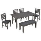 6 PCS Dining Room Table and Chairs with Bench, Rustic Wood Dining Set for 6
