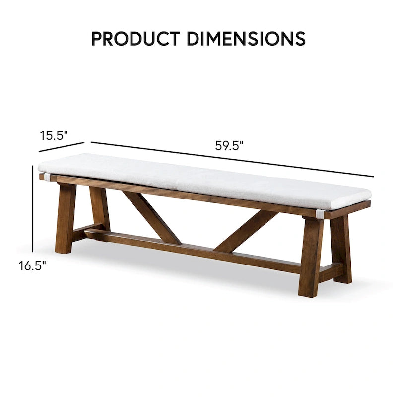 Furniture of America Drystan Rustic Ivory Padded Fabric 60-inch Dining Bench