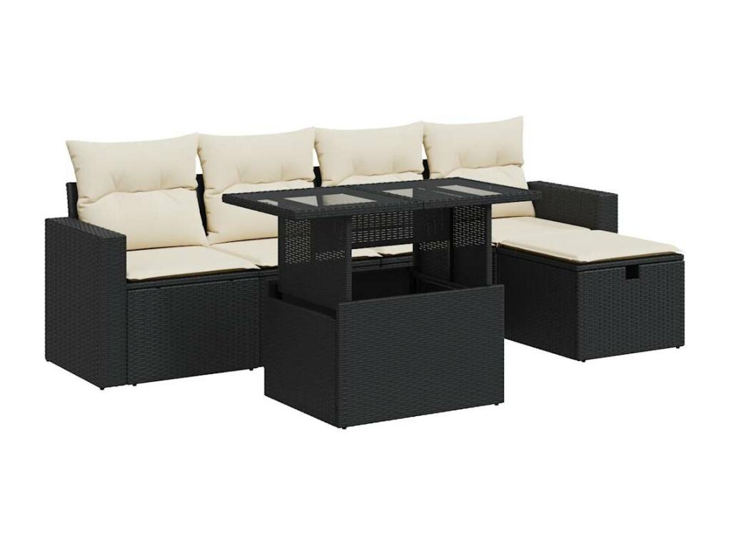 6-piece garden furniture set with cushions, black woven resin WLCU37564