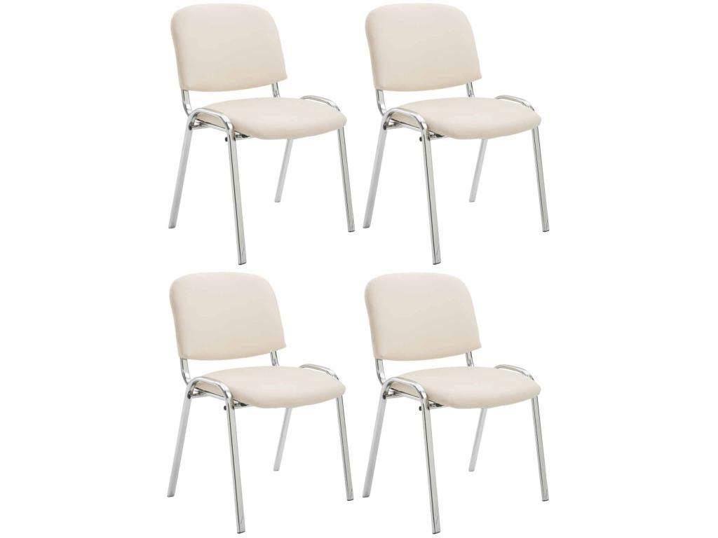 Set of 4 Conference Chairs - Faux Leather / Chrome Metal - Cream - Lumenao YPFY22024