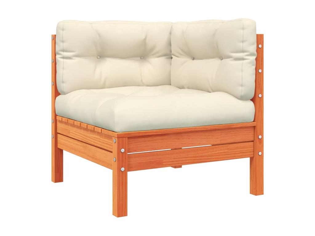 6-piece garden furniture set with cushions, brown wax finish, solid pine wood HPQX26781