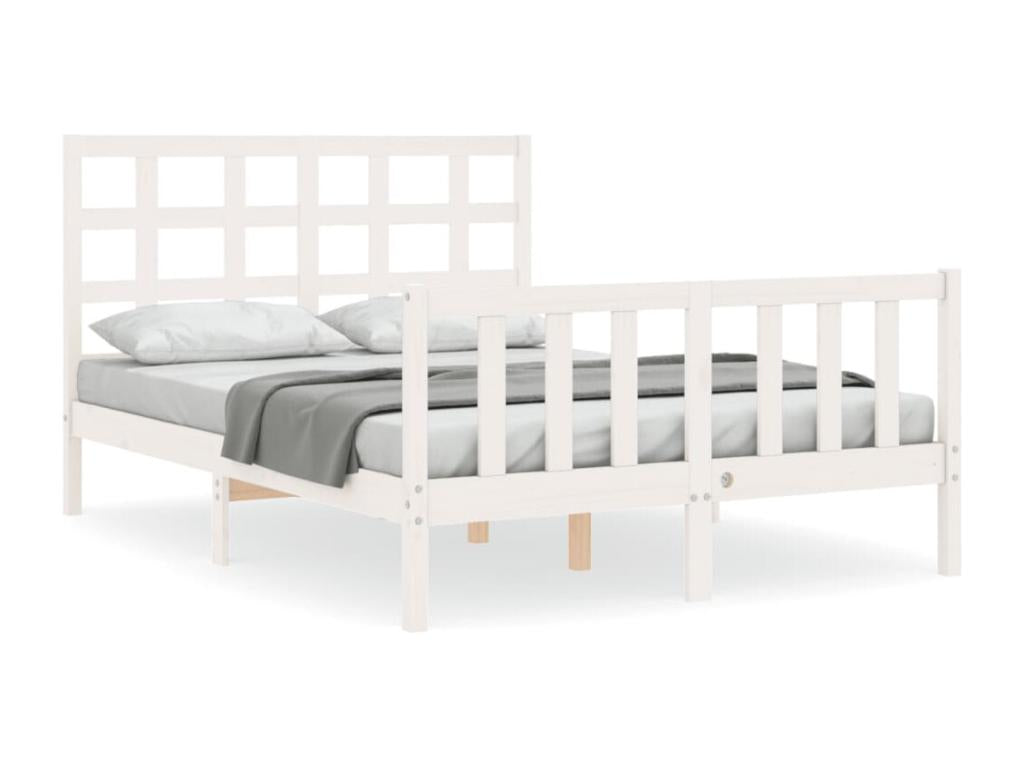 Bed frame with white headboard 140x200 solid wood SPDZ77384