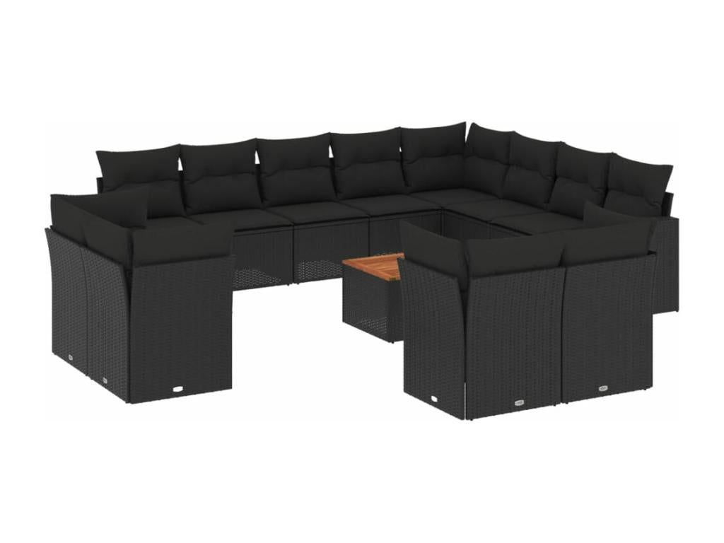 Garden furniture set with cushions, 13 pieces, black woven resin FKNI91367