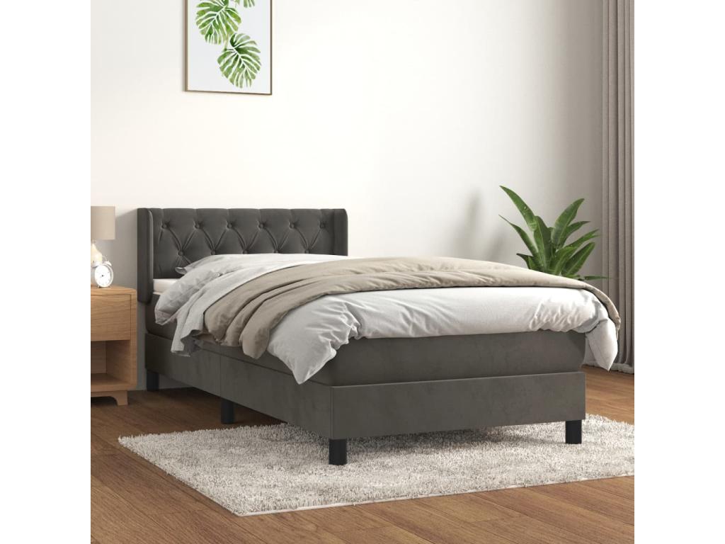 Lumenao bed base and mattress, Dark Grey 80x200 Velvet LWNG38556