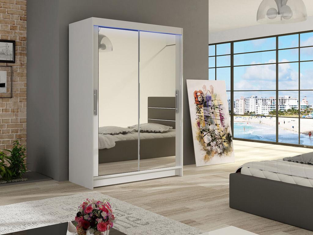 Lumenao 129 White Wardrobe 200x120x58cm Sliding Wardrobe Doors NINM83190