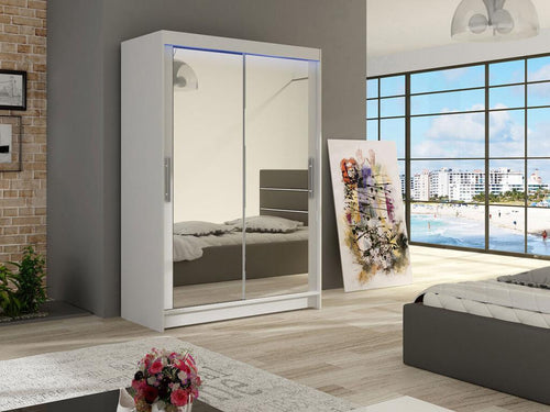 Lumenao 129 White Wardrobe 200x120x58cm Sliding Wardrobe Doors NINM83190