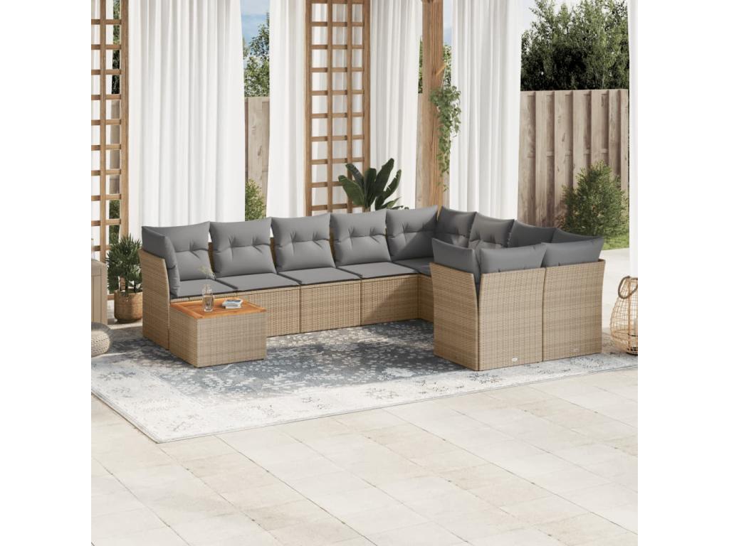 Garden furniture set with cushions, 10 pieces, beige woven resin BFDZ84501