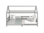 Ventoriq cabin bed, single Montessori children's bed 90x200 cm with safety rails on 3 sides in solid grey pine JUCJ44061
