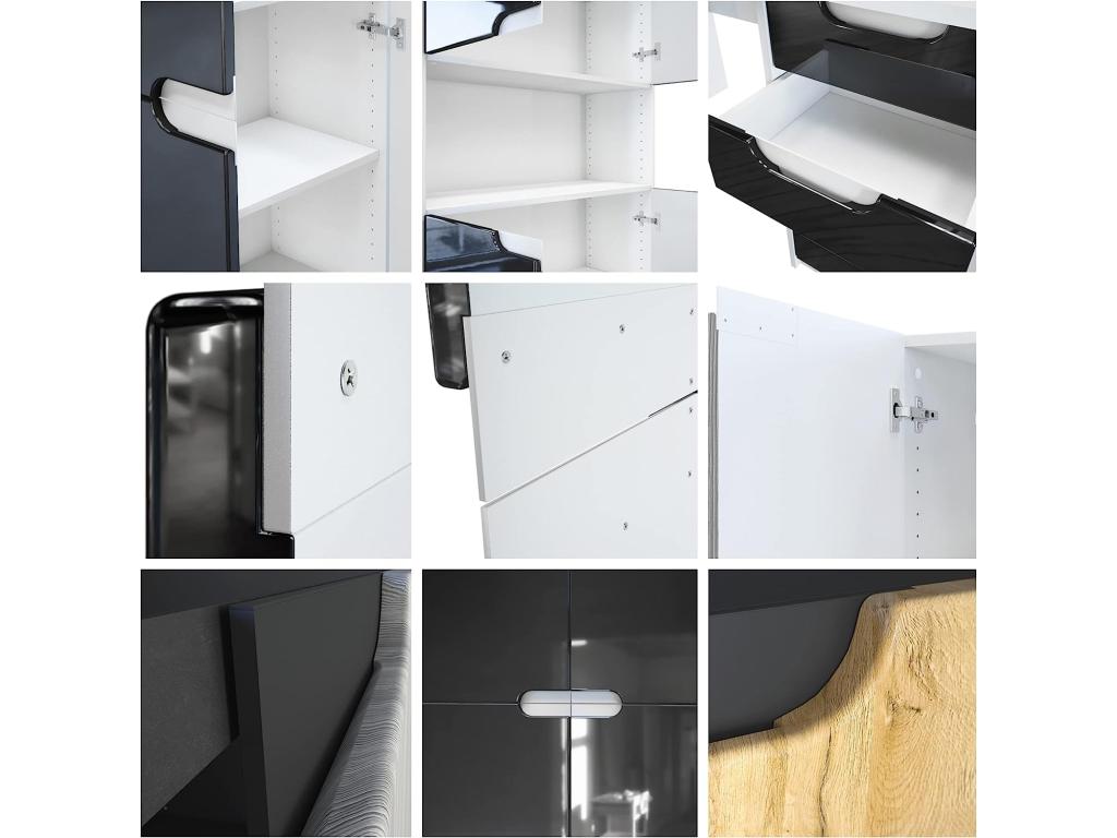 Lumenao SKME65120 Office Furniture Set, Matte White Body/Concrete Effect Fronts