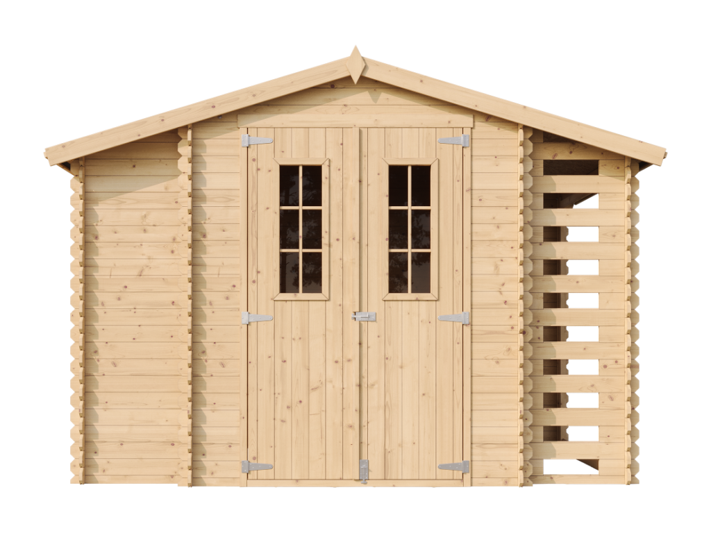 Wooden garden shed and log store WITH TREATMENTED FLOOR - 3.53 x 0.97 x 0.97 m² - Lumenao M389C M389G IZRT78981
