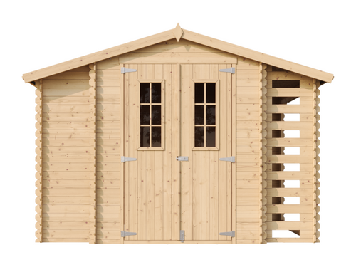 Wooden garden shed and log store WITH TREATMENTED FLOOR - 3.53 x 0.97 x 0.97 m² - Lumenao M389C M389G IZRT78981
