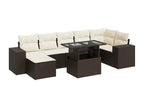 8-piece garden furniture set with brown resin wicker cushions YJCN86442