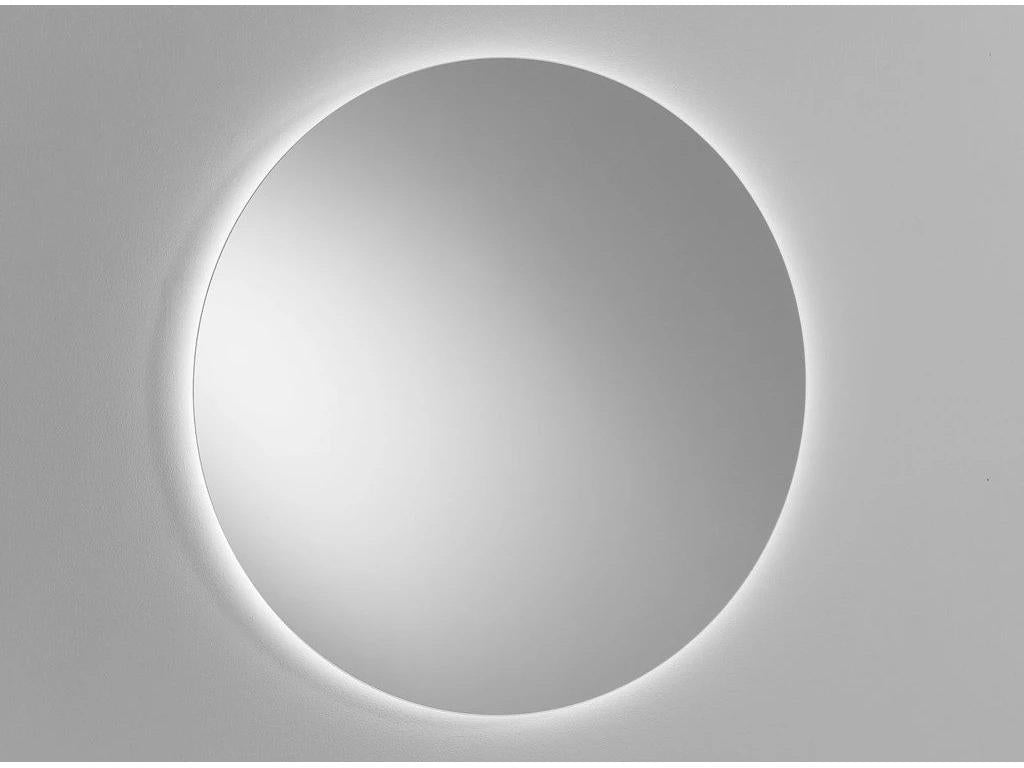 Lumenao bathroom vanity unit with 2 drawers, white and blue-grey lacquered finish, and illuminated mirror, 100cm wide, QKRD33896