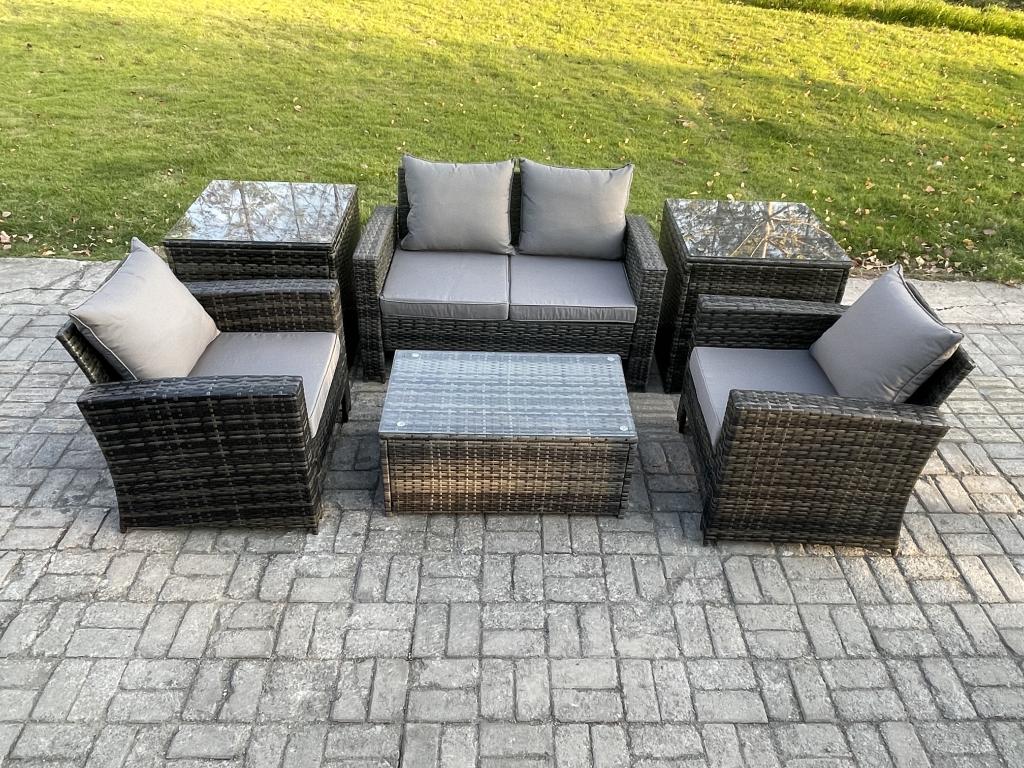 Outdoor garden furniture with rectangular coffee table, two-seater sofa, and 2 side tables ZBNJ60249