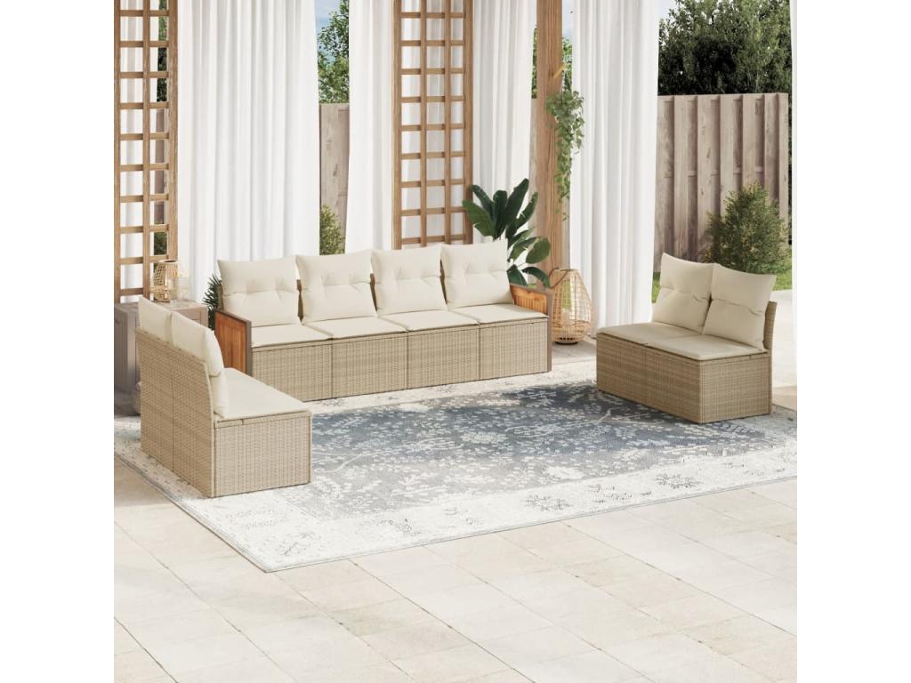 8-piece garden furniture set with cushions, beige woven resin UMHB86376