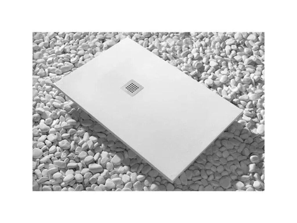 Lumenao White 65x115 cm Shower Tray in Synthetic Resin and Marble Powder with Free Drain CPTZ93932