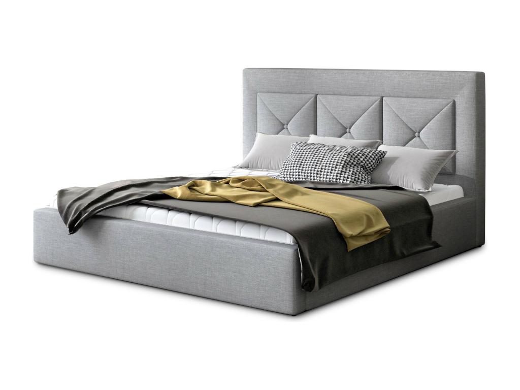 Lumenao upholstered double bed in light grey fabric - 180x200 - Version with slatted base RVRR94696