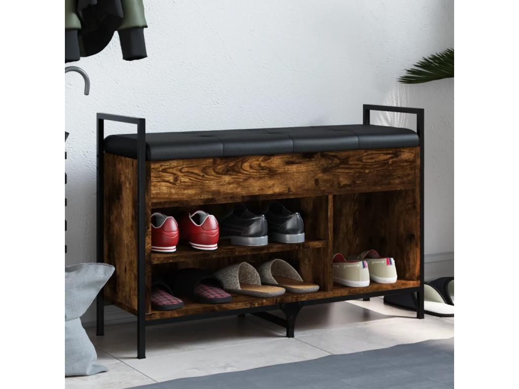 Smoked oak shoe bench, 85.5x32x57.5 cm, engineered wood, JCIW27632