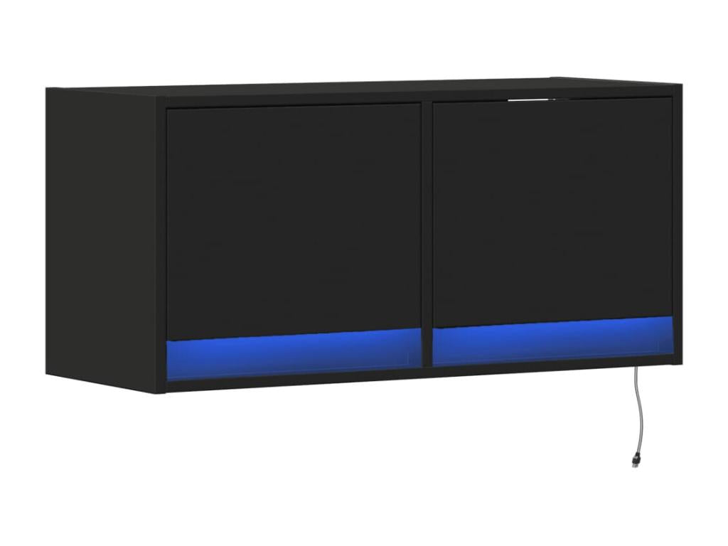 Wall-mounted TV unit with Lumenao LED lighting, black, 80x31x35 cm, WJKI30072