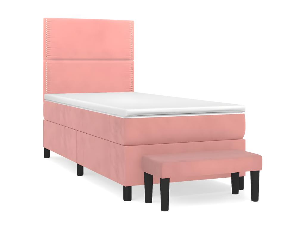 Upholstered bed base with mattress, Pink, 90x190 cm, Velvet, VYTH34284