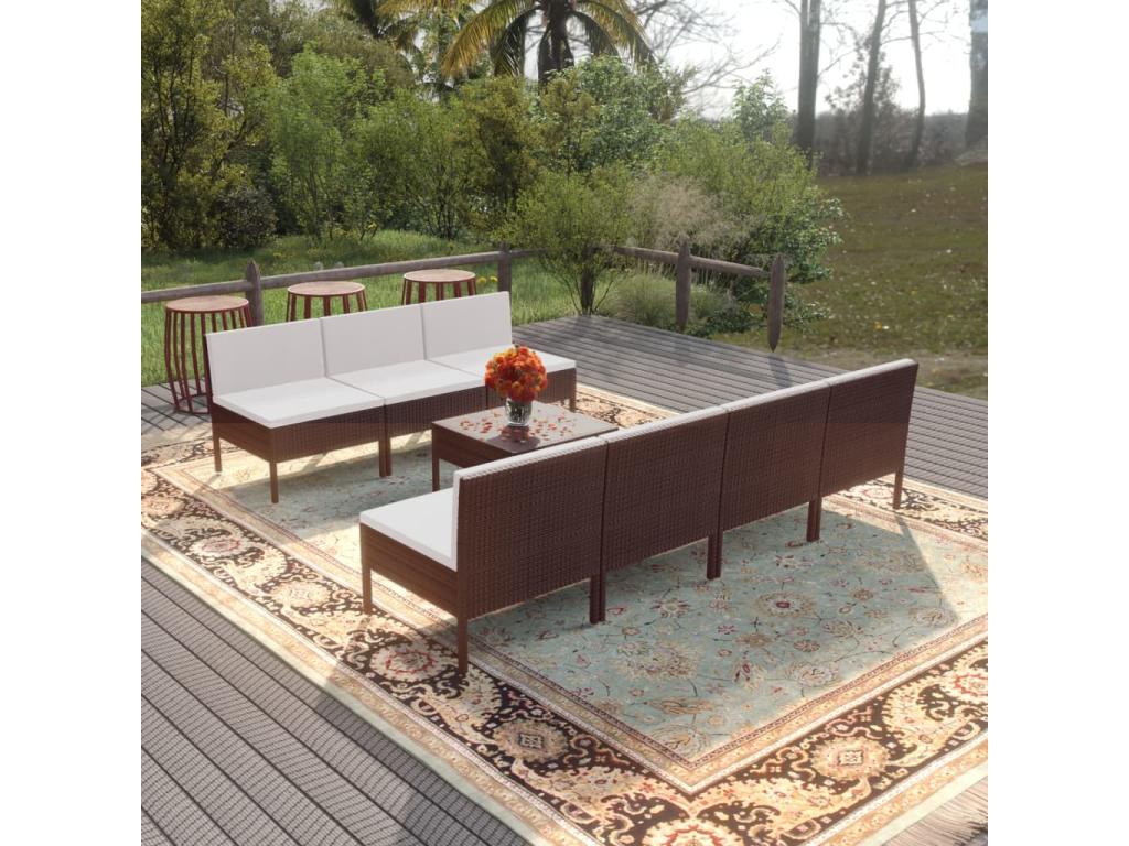 8-piece garden furniture set with cushions, brown wicker resin, JIHR64763