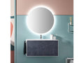 Lumenao bathroom vanity unit with 2 drawers, white and blue-grey lacquered finish, and illuminated mirror, 100cm wide, QKRD33896