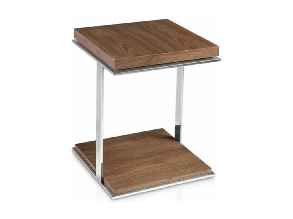 Lumenao IFBX45909 Square Side Table in Walnut Veneer and Stainless Steel