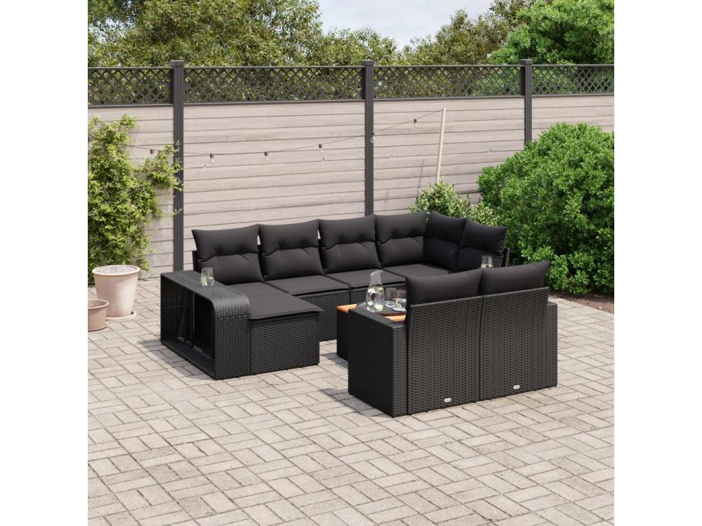 11-piece garden furniture set with cushions, black resin wicker JJMM59851
