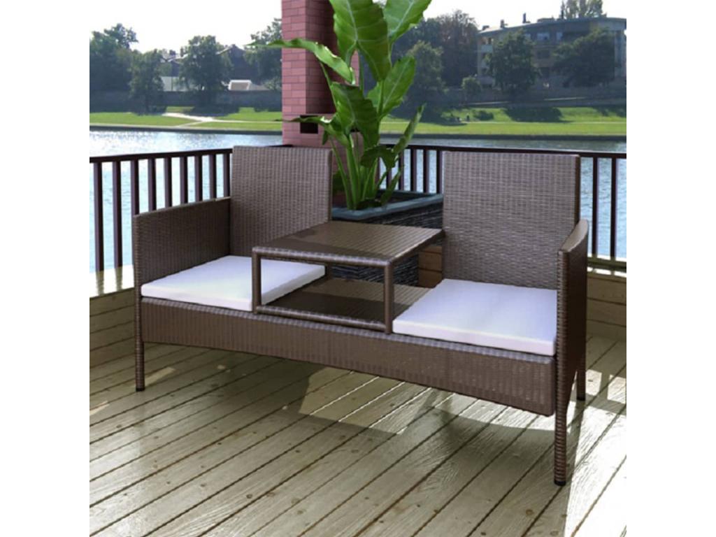 2-seater garden sofa and tea table, brown woven resin, JMVP02489