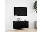 Wall-mounted TV unit with Lumenao LED lighting, black, 80x31x35 cm, WJKI30072