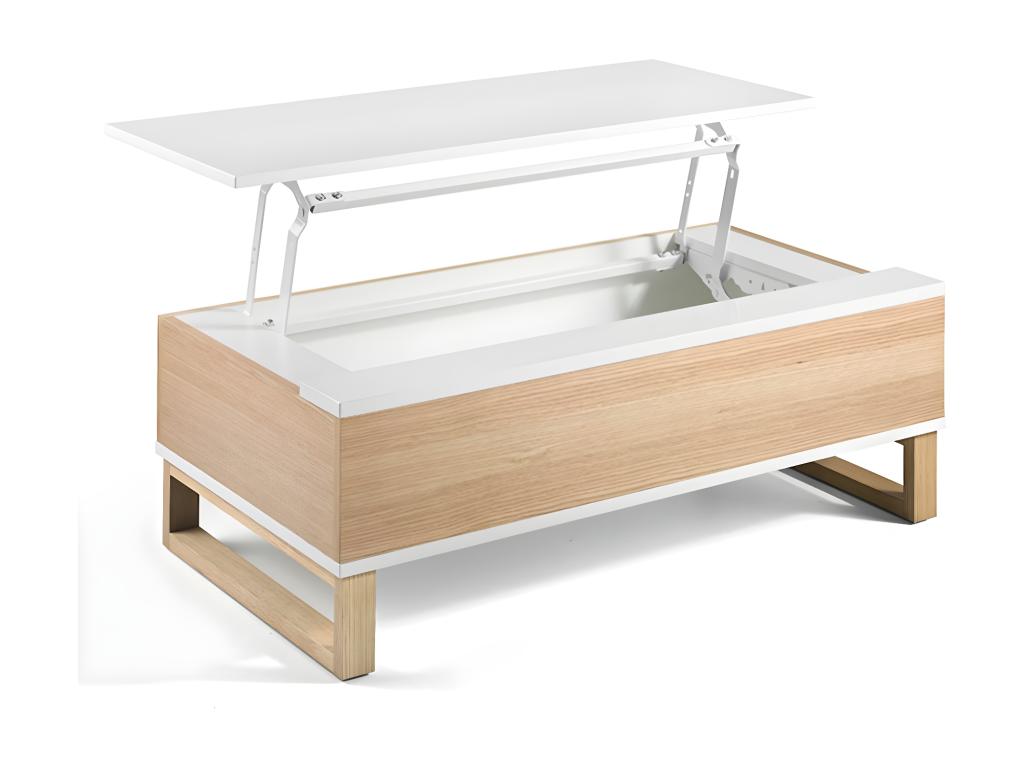 Lumenao 110cm Lift-Top Coffee Table in White Lacquered Wood and Natural Beech Wood JEDX26460
