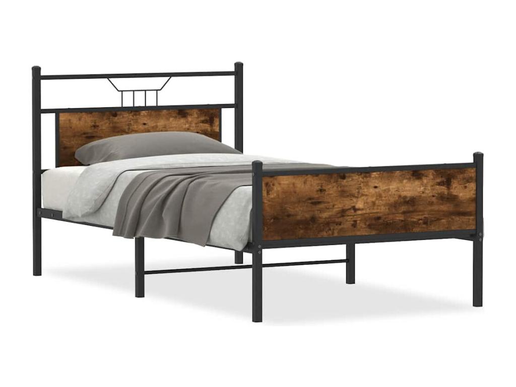 Bed frame without mattress, smoked oak, 100x200 cm, engineered wood, LAIE03900