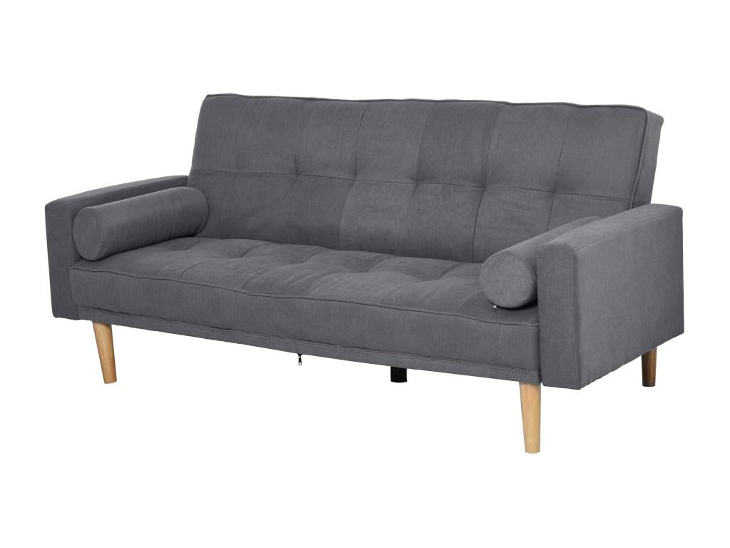 3-seater convertible sofa in Scandinavian design with 3-position reclining backrest, wooden legs, grey linen fabric QHUN76037