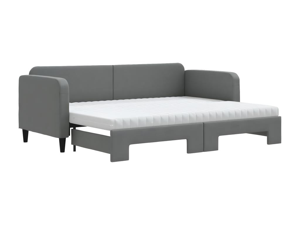 Daybed with pull-out bed and dark grey mattress 80x200 cm fabric DZFQ64199