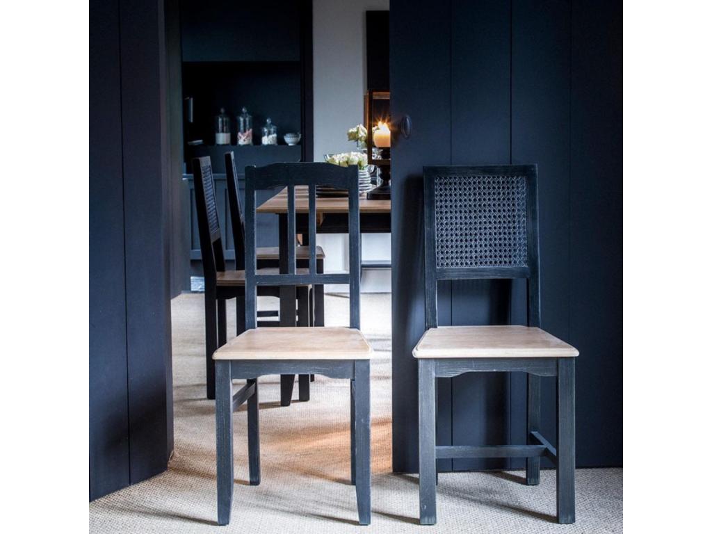 Set of 2 Wooden Chairs with Wooden Seats and Black Cane Backs - Lumenao WQLX87741