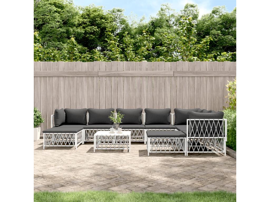 10-piece garden furniture set with cushions, white steel, EGKL13675
