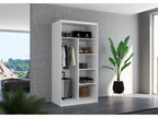 Small natural wood bedroom wardrobe with 2 sliding doors, white, Lumenao, 100cm, NIGJ55425