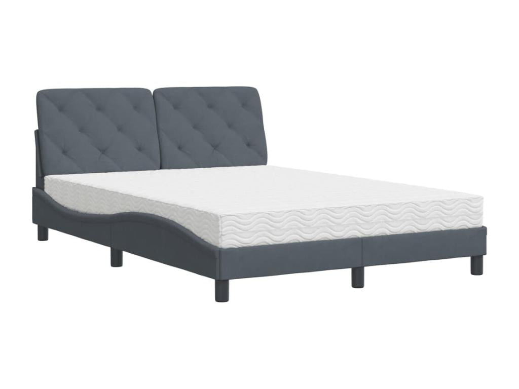 Bed with dark grey mattress 140x190 cm velvet XWGF70963
